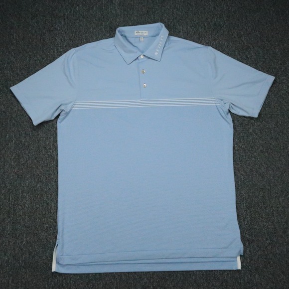 Peter Millar Shirt Men Large Blue Summer Comfort Performance Jersey Polo Netjets